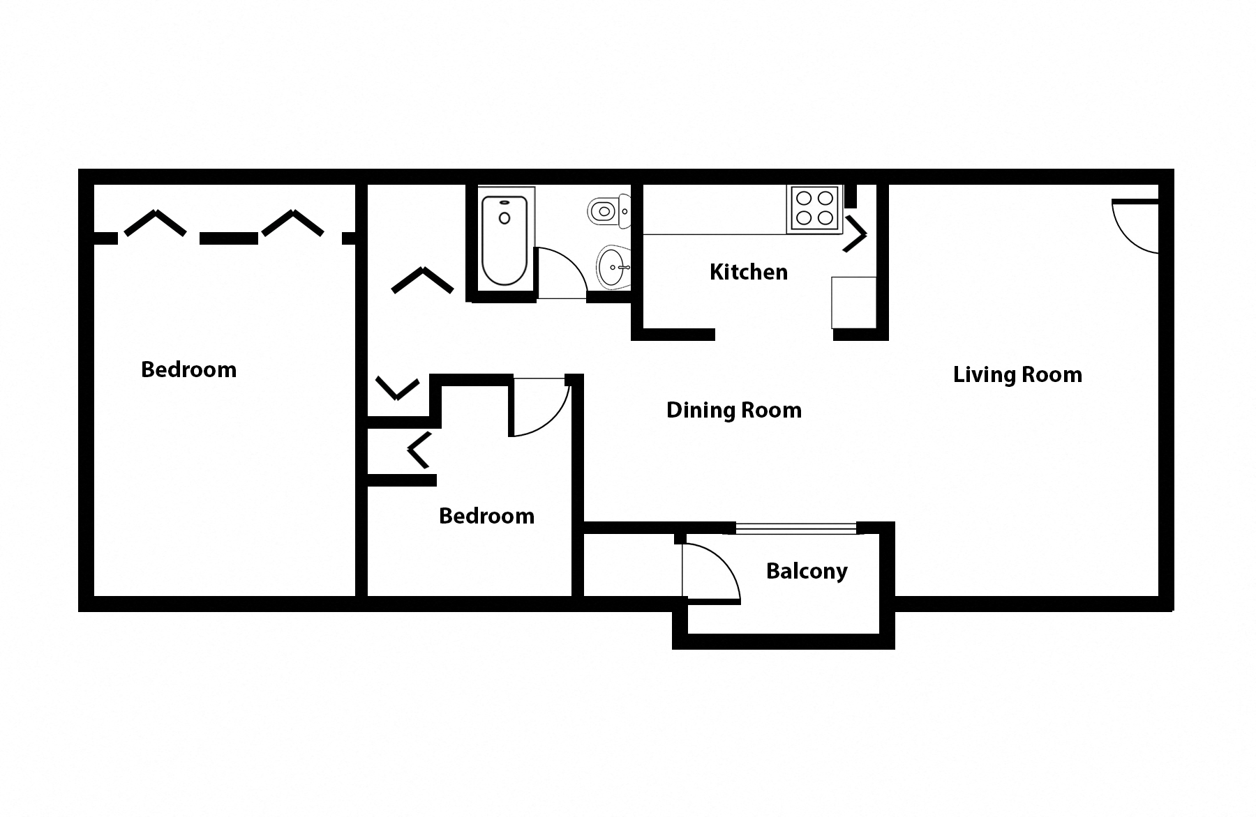 Floor plan for 2 beds, 1 bath, 800 sqft